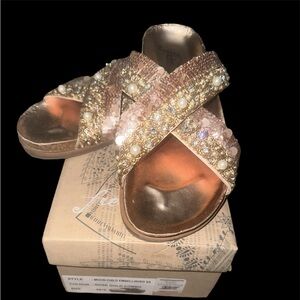 Free People Moon Child Rose Gold Sequins and Pearl Sandals size 38.5